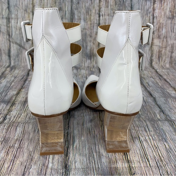 John Fluevog Modern Living Slant White Ankle Strap Heels, 9.5 - Picture 8 of 16